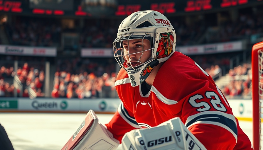 Hockey goalie scoring in dynamic sports scene.