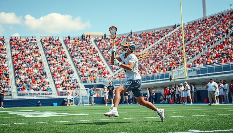 Goalie scores a goal in intense lacrosse match.