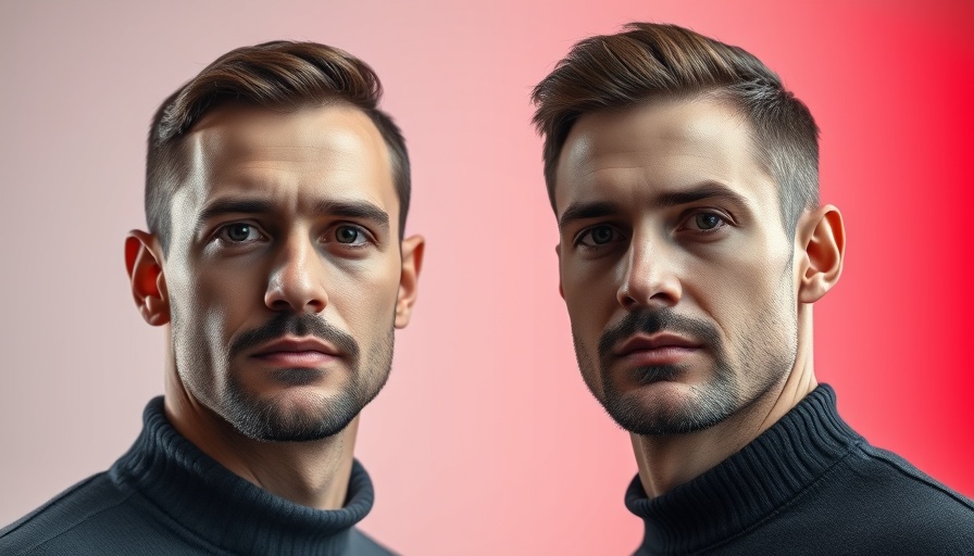 Portrait of two men with neutral expressions and red borders.