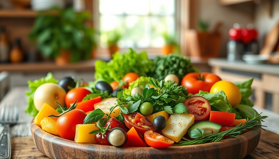 Mediterranean diet IBS relief with fresh vegetables and herbs.