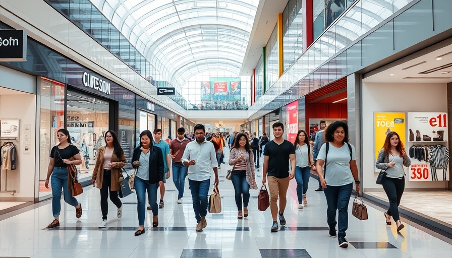 Modern shopping mall illustrating various people strolling, reflecting Texas age verification law discussion.