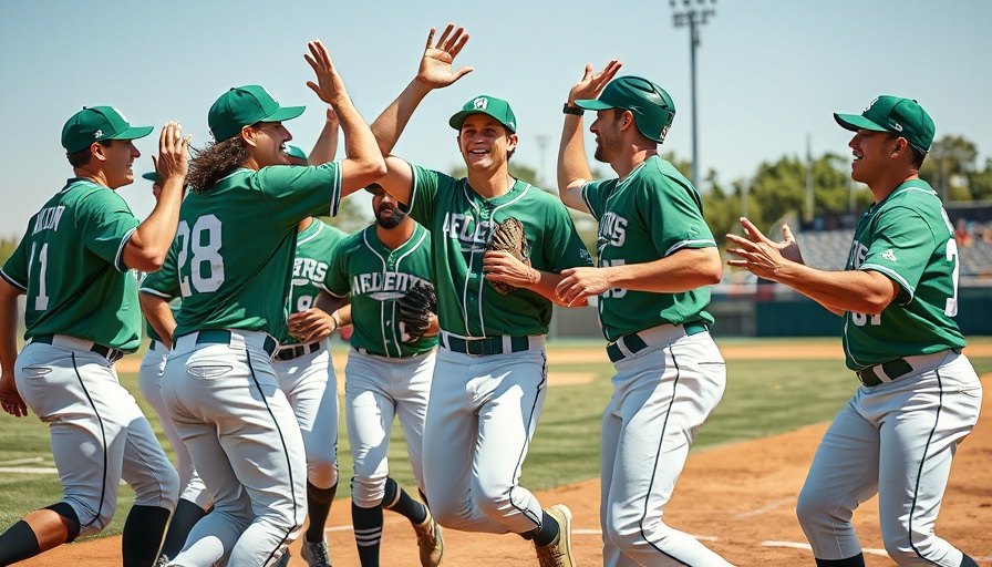 College sports rankings event: baseball team celebrating victory.