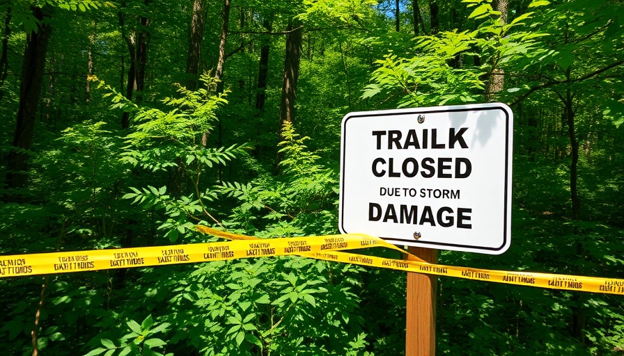 Trail closed sign due to storm damage at Blair Woods Sanctuary.