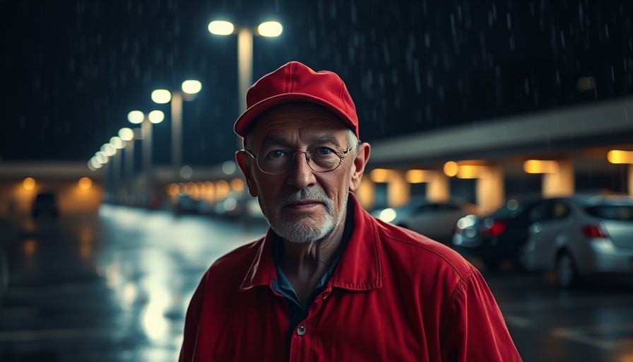 Trump Biden Conspiracy Theory concept with elderly man in red cap at night.