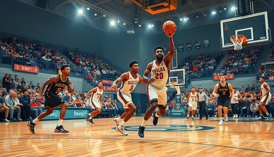 Energetic basketball players on court during NBA fan demonstrations.