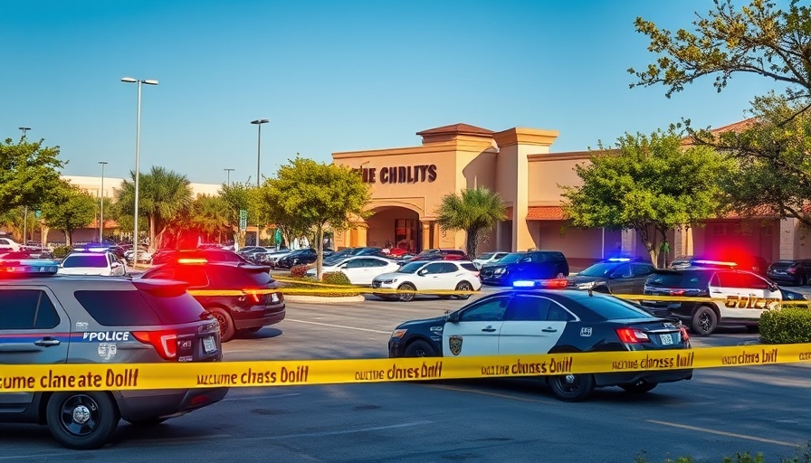San Antonio police vehicles at shopping center during daylight incident.