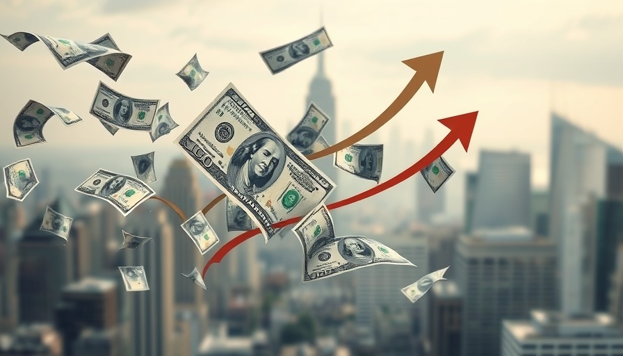 Conceptual U.S. dollar bills illustration with arrows, financial growth.