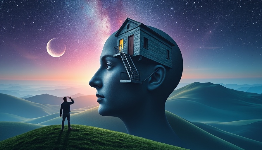 Surreal art of head as building reflecting how inhibition shapes learning and spatial memory.