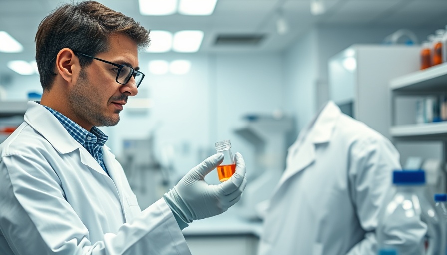 Scientists examining experiment vial in lab, related to fruit flies on cocaine research.