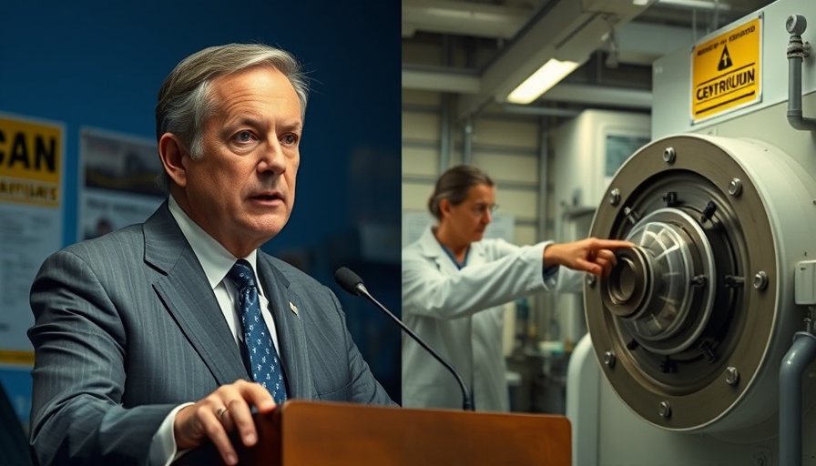 Iran uranium enrichment split image with politician and lab centrifuge.