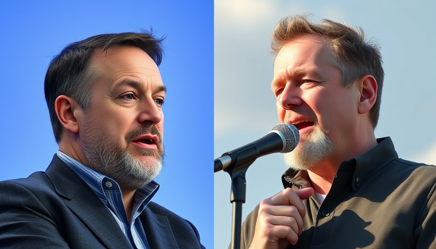 Split-screen discussion on immigration policy USA with two men.