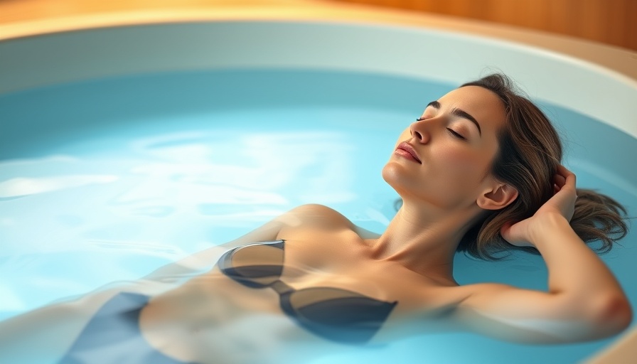 Woman enjoying relaxation in spa float tank at salt therapy center.