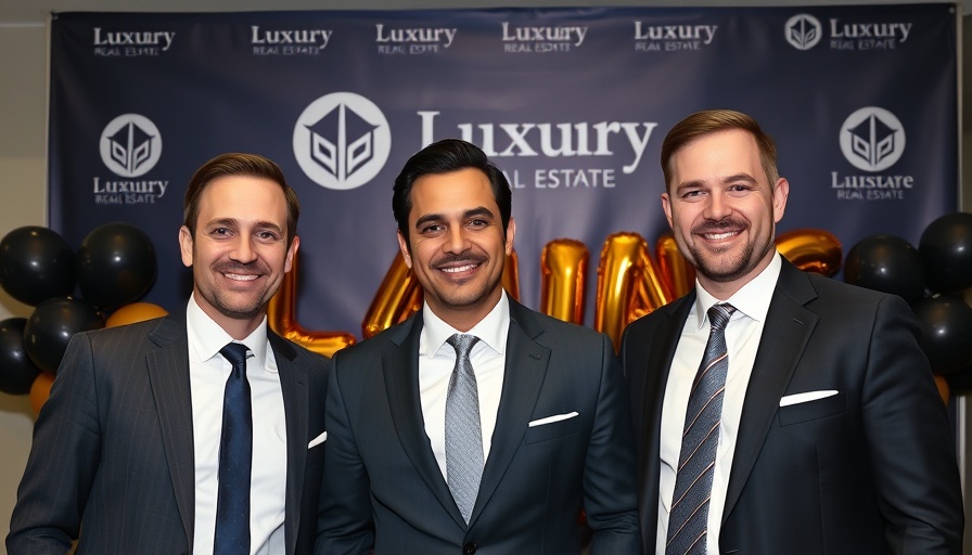 Two men at a luxury real estate event in Austin with balloons.