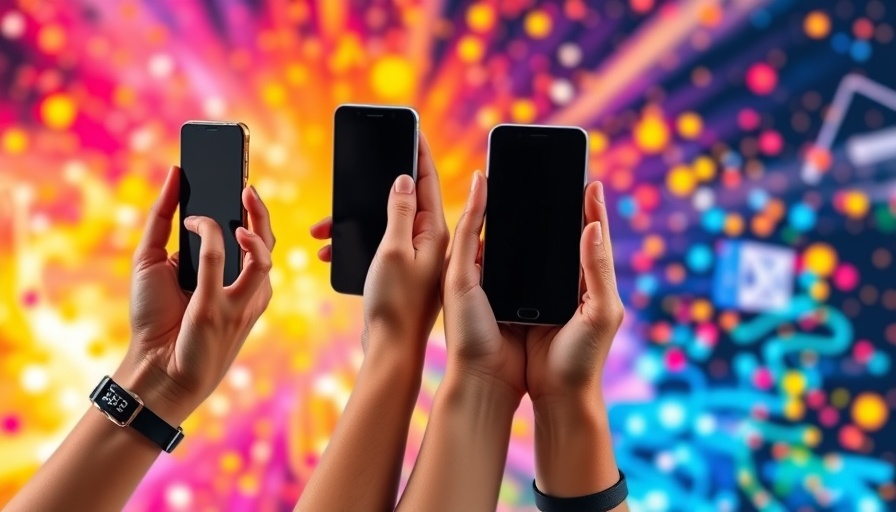 Hands holding smartphones illustrating phubbing, vibrant background.