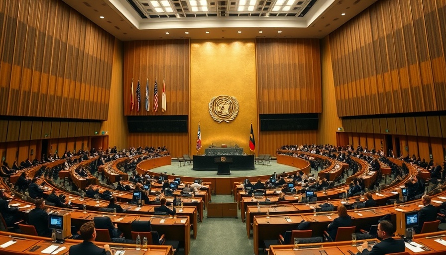 United Nations Security Council debating Gaza resolution in formal setting.