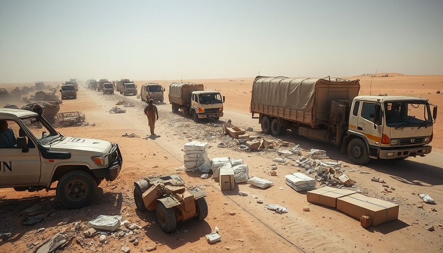 Attack on UN humanitarian convoy in Sudan, destroyed vehicles.