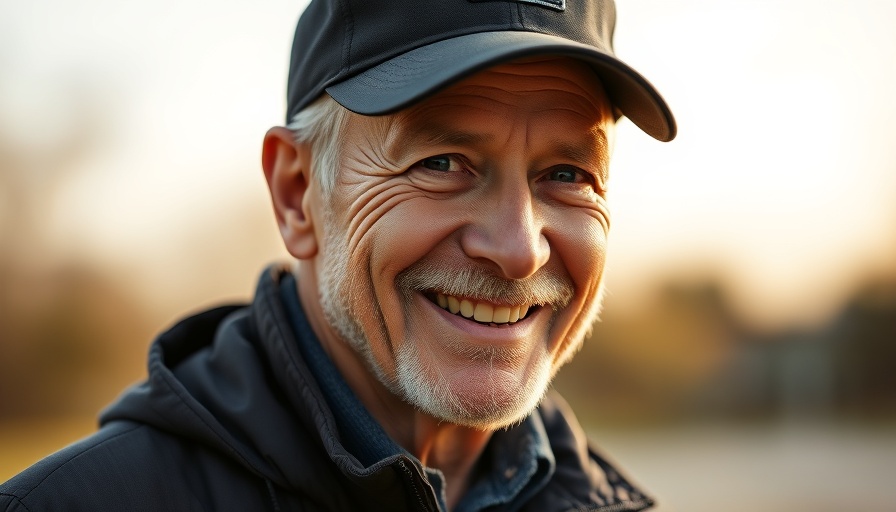 Man in a cap, smiling outdoors with blurred background.