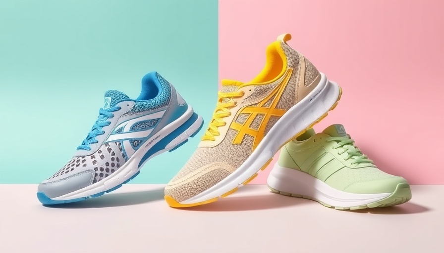 Stylish running shoes ideal for shin splints in colorful display.