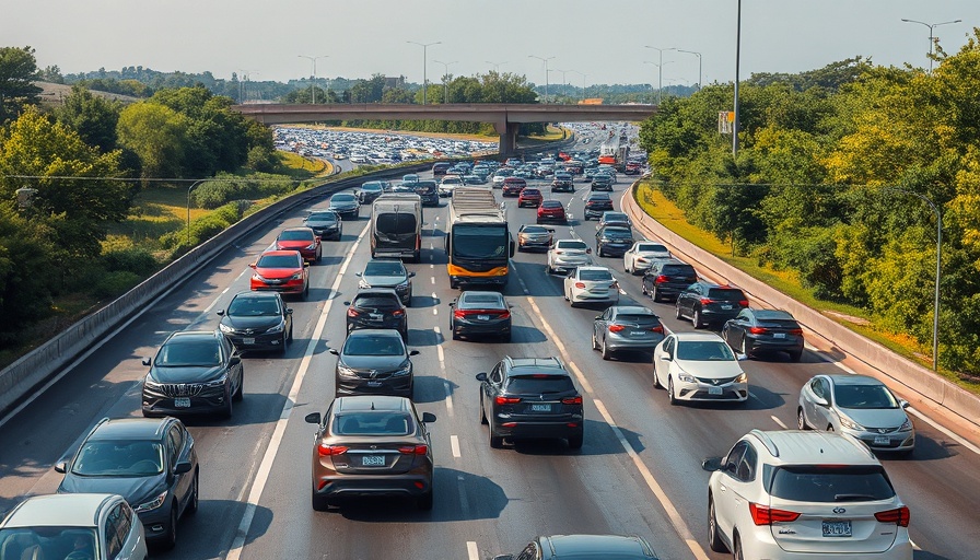 Austin commute times illustrated with heavy highway traffic.