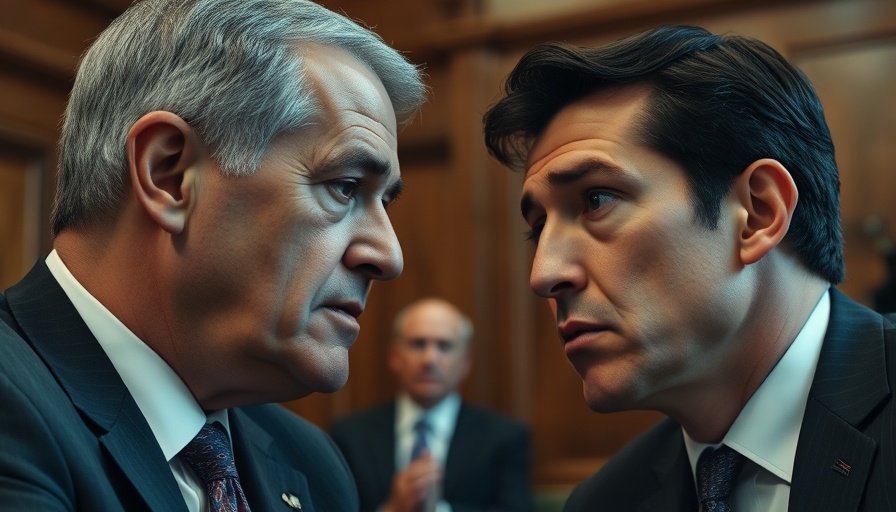 Serious expressions of two individuals in formal discussion about educational system and industry.