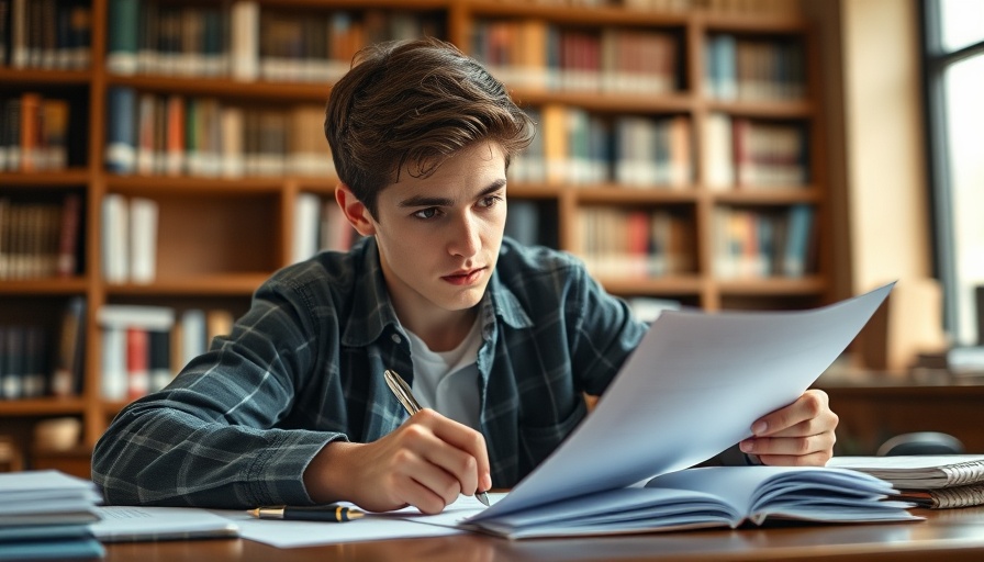 Young student studying legal documents for Telugu students in the US.