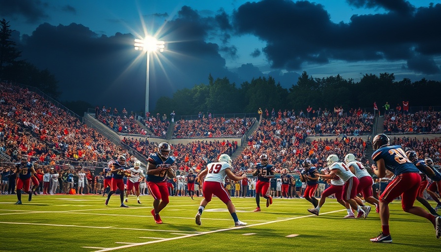 Friday Night Lights football field return at high school game.