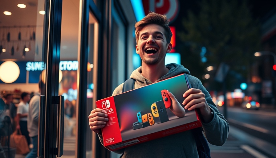 Nintendo Switch 2 anticipation captured as man leaves store holding box at night.