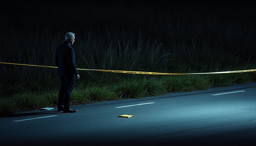 Crime scene investigation with numbered markers at night.