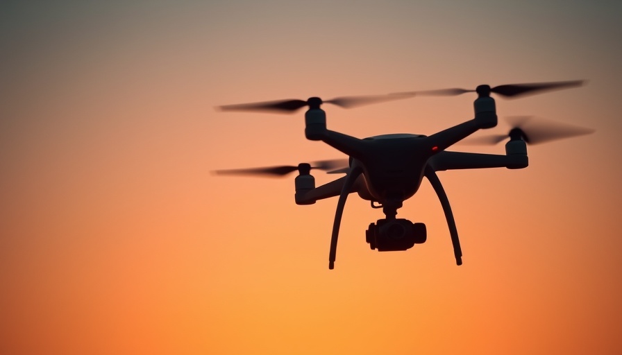 Quadcopter drone carrying a bag at sunset - U.S. drone manufacturing.