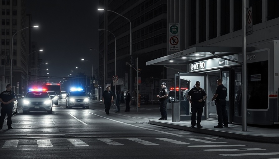 Shooting at Houston METRO bus stop scene with police at night.
