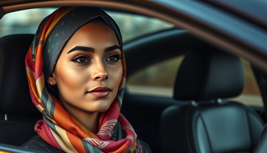 Young woman with headscarf in car for San Antonio local news feature.