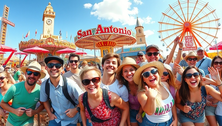 Collage of summer activities and events in San Antonio.