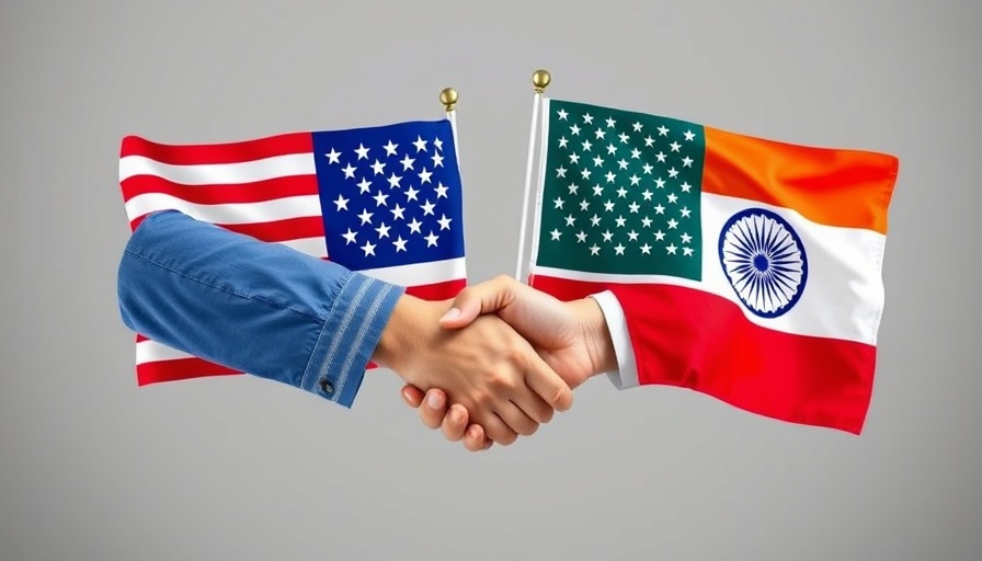 Conceptual US-India strategic partnership, flags and handshake, symbolic image.