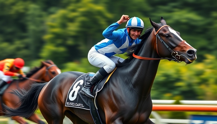 Jockey celebrates Belmont Stakes 2025 victory on dark horse.