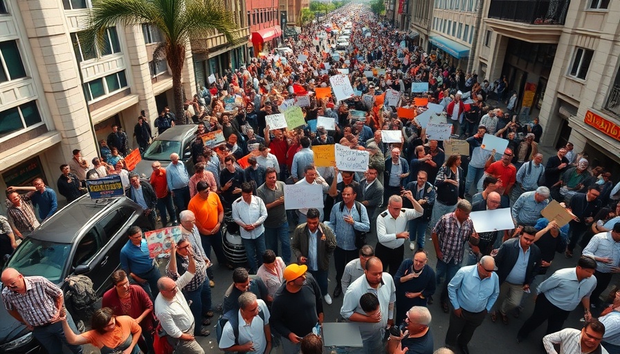 Protest against immigration raids in Los Angeles on a busy street.