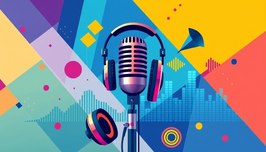 Colorful illustration depicting microphones and audio symbols.