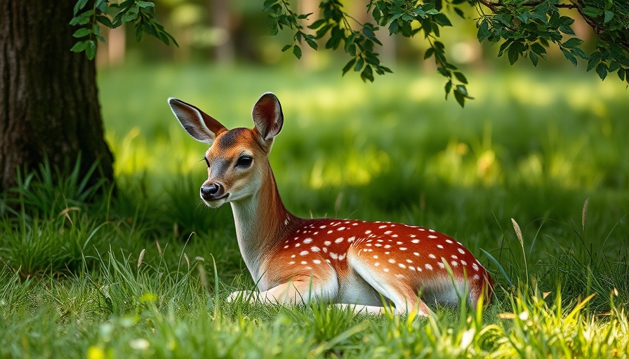Young deer fawn resting under a tree in Texas Parks and Wildlife area.