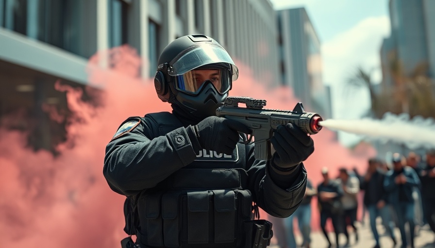 National Guard deployment with officer using tear gas in Los Angeles