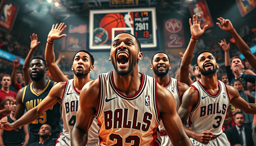 Dynamic NBA playoffs game image with players and basketball elements.