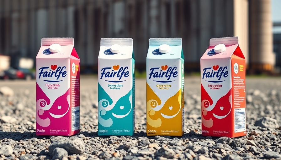 Vivid Fairlife milk cartons on rocky surface, consumer fraud Fairlife.