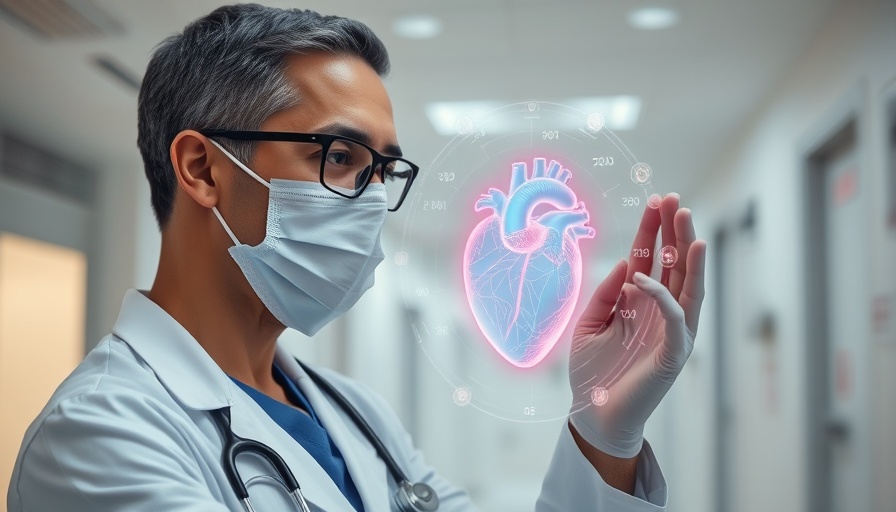 AI in Healthcare: Doctor interacting with digital heart interface.