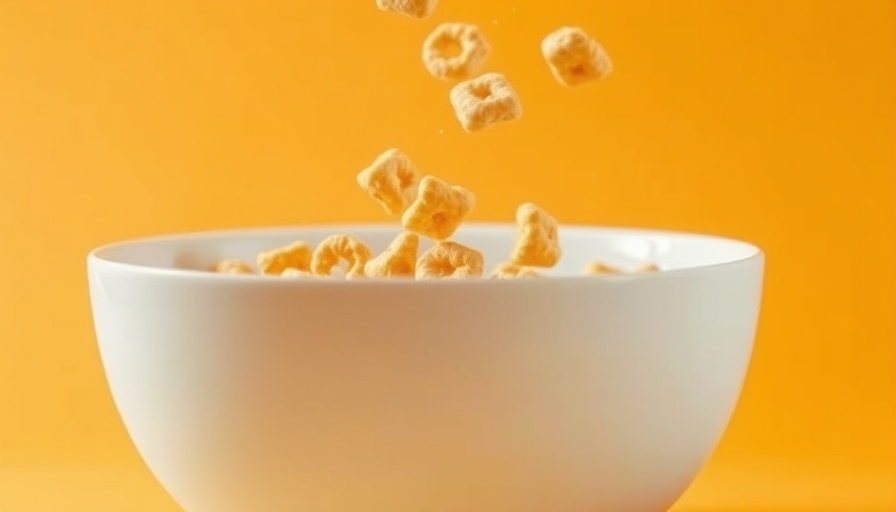Cereal falling into a bowl depicting high-fiber foods.