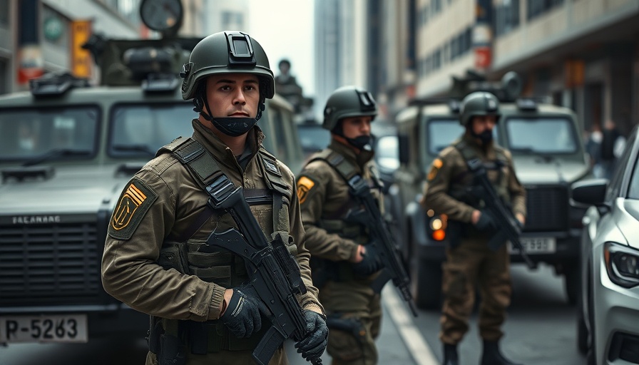 Military presence during protests in America with armored vehicles.