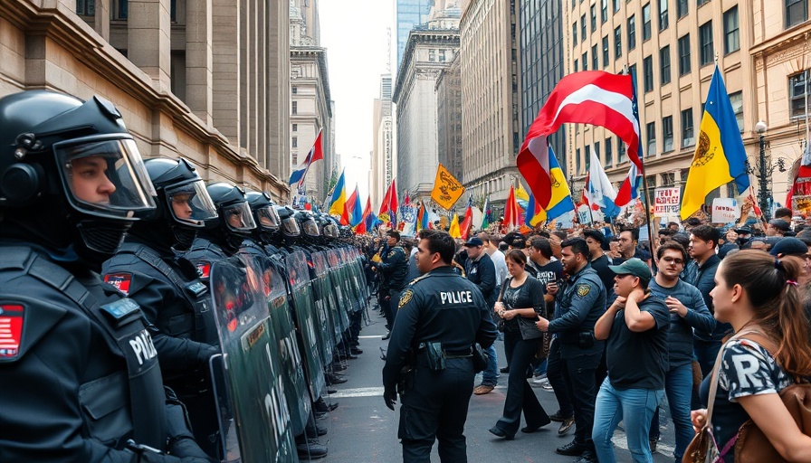 Protest against ICE in Los Angeles with police and demonstrators.