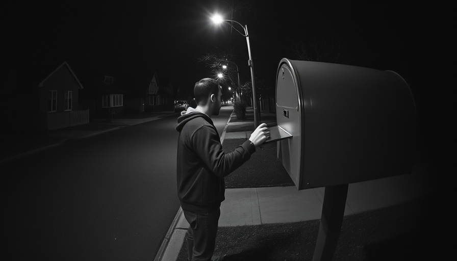 Grainy footage of mail theft in Northwest Harris County at night.