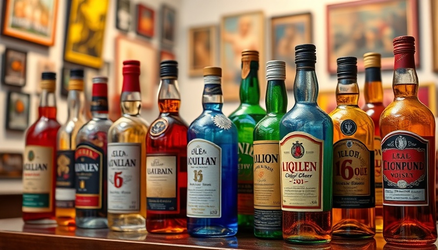 Vivid felt liquor bottle sculptures in summer art exhibitions.