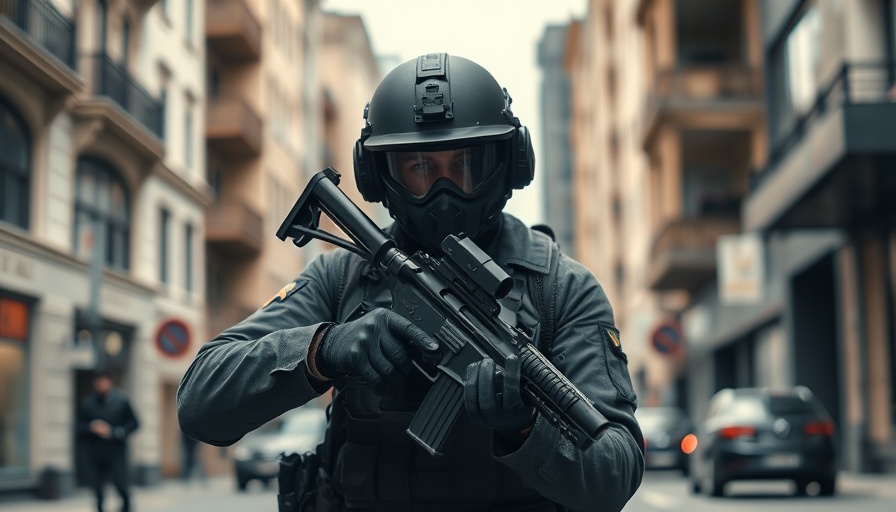 Tactical officer in city street, related to immigration policy USA.