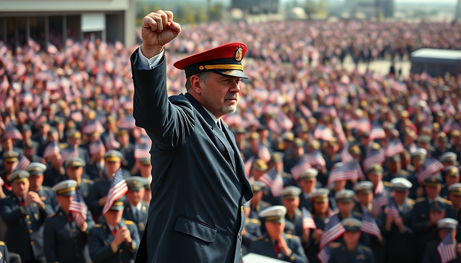 Public figure addressing a crowd of military personnel at an event, immigration news USA.