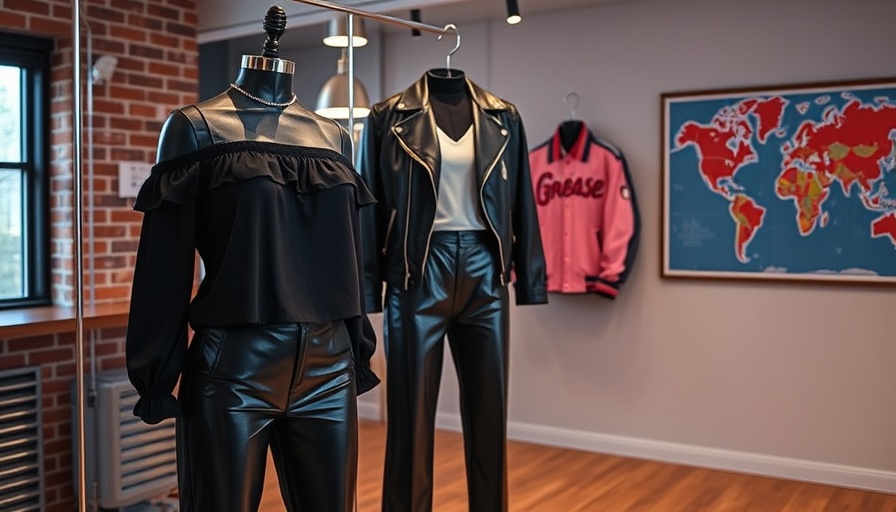 Display of Grease outfit and poster, Olivia Newton-John Grease pants auction.