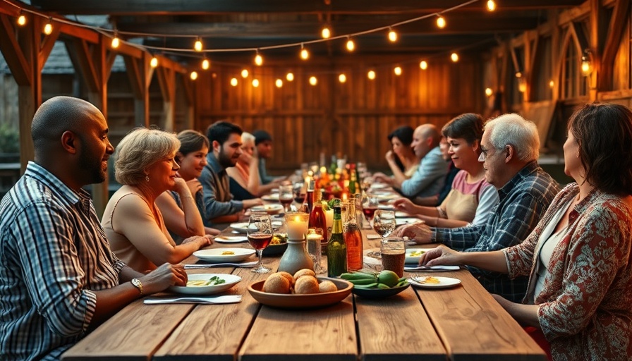 Community dining experience in Austin with joyful group at outdoor table.